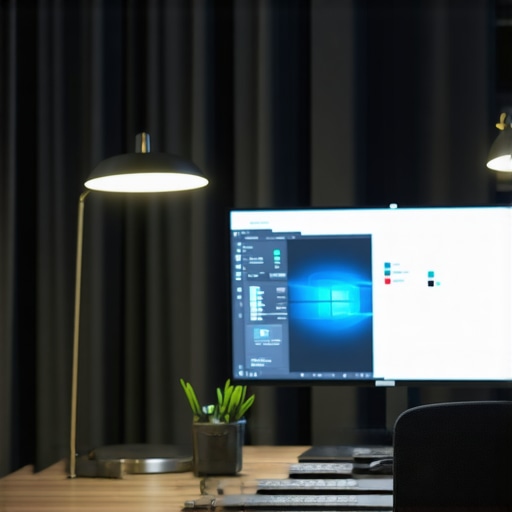 Modern home office with layered smart lighting and bias lighting for enhanced productivity.