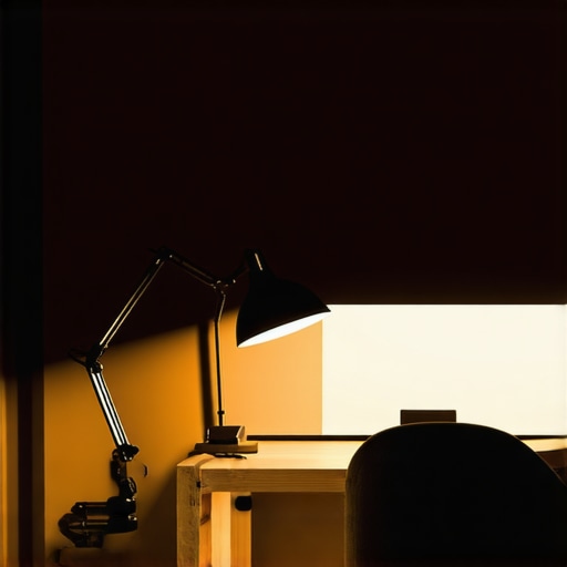 Modern workspace with layered lighting including desk lamp, ring light, and bias lighting for productivity and creativity.