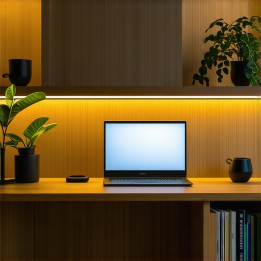 A modern home office illuminated with layered LED lighting creating a balanced, productive environment