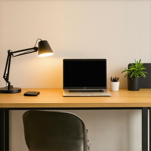 A well-lit home office with adjustable LED and ring lights, highlighting the importance of personalized lighting