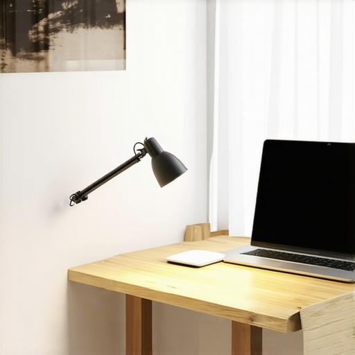 A well-lit home office with adjustable LED lamps and circadian lighting