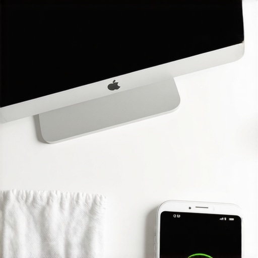 A person adjusting smart LED lights in a contemporary home office with a smartphone measuring luminance.