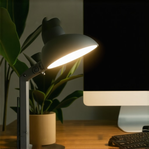 Modern desk lamp with adjustable brightness sitting on a clean workspace, demonstrating maintenance readiness.