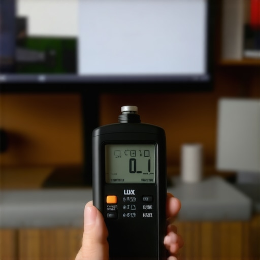 Person using a lux meter to check lighting in a home office