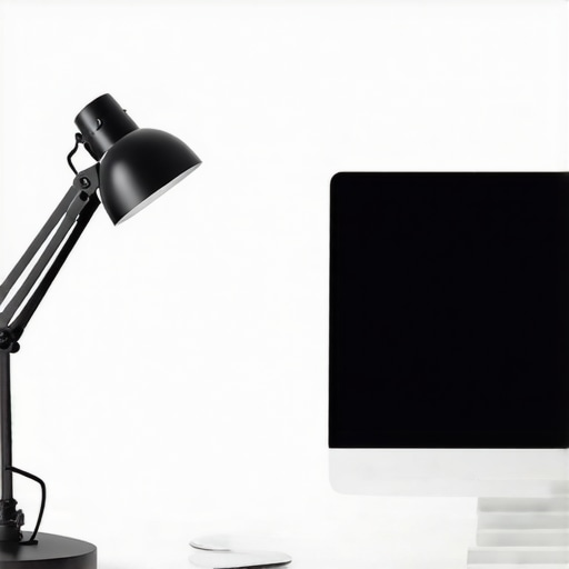 A well-lit workspace demonstrating ideal desk lamp positioning to minimize eye strain