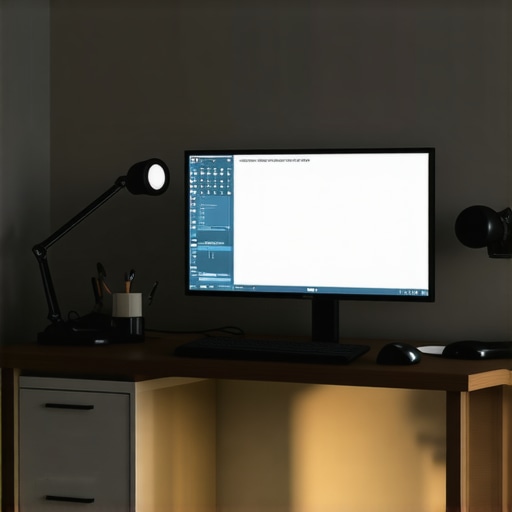 A modern home office with professional lighting arranged to enhance camera appearance.