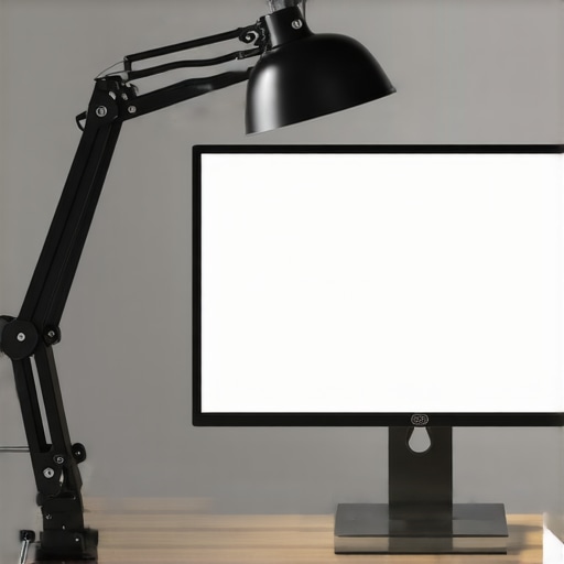 A well-positioned adjustable desk lamp illuminating a modern workspace to minimize eye strain.