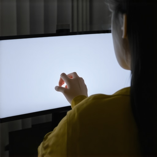 Person fine-tuning a high-nit bias light behind an OLED screen in a sleek workspace.