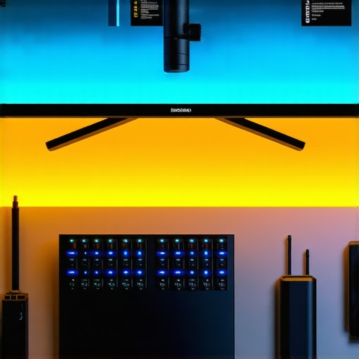 A high-tech workspace featuring LED lighting, calibration devices, and smart controls