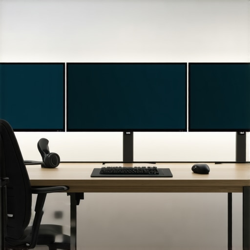 A workspace demonstrating dual-zone bias LED lighting setup with adjustable zones on either side of the monitor.