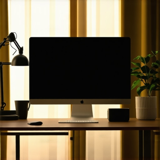 A professional workspace illustrating proper placement of bias lighting, ring light, and desk lamp for eye comfort.