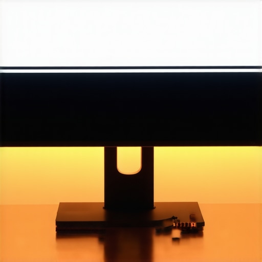 A bias light strip installed behind a high-end OLED monitor illuminating the workspace with a soft ambient glow.