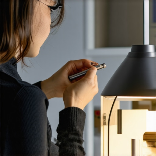 Maintaining Your Workspace Lighting Person cleaning and checking a desk lamp in a modern office